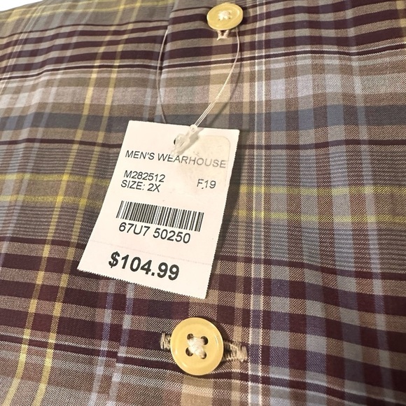 NWT Joseph Abboud Long Sleeve Burgundy Yellow Blue Plaid Button Shirt Size 2X - Picture 6 of 8